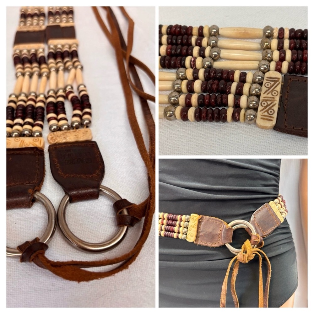 Vintage Southwestern Bone Hair Pipe Leather Cinch Belt